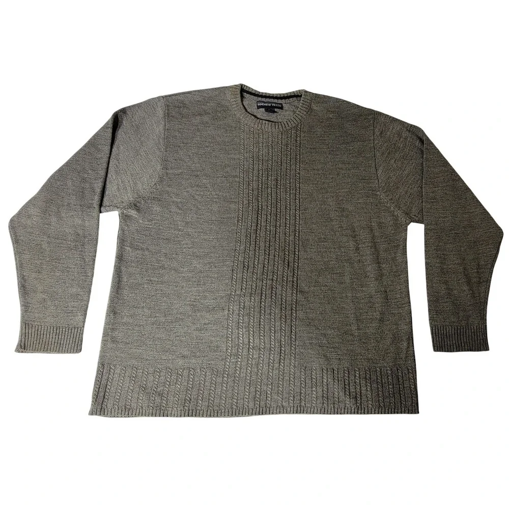 Andrew Fezza Mens XXL‎ Crewneck Sweater Heathered Tan Cable Knit Acrylic